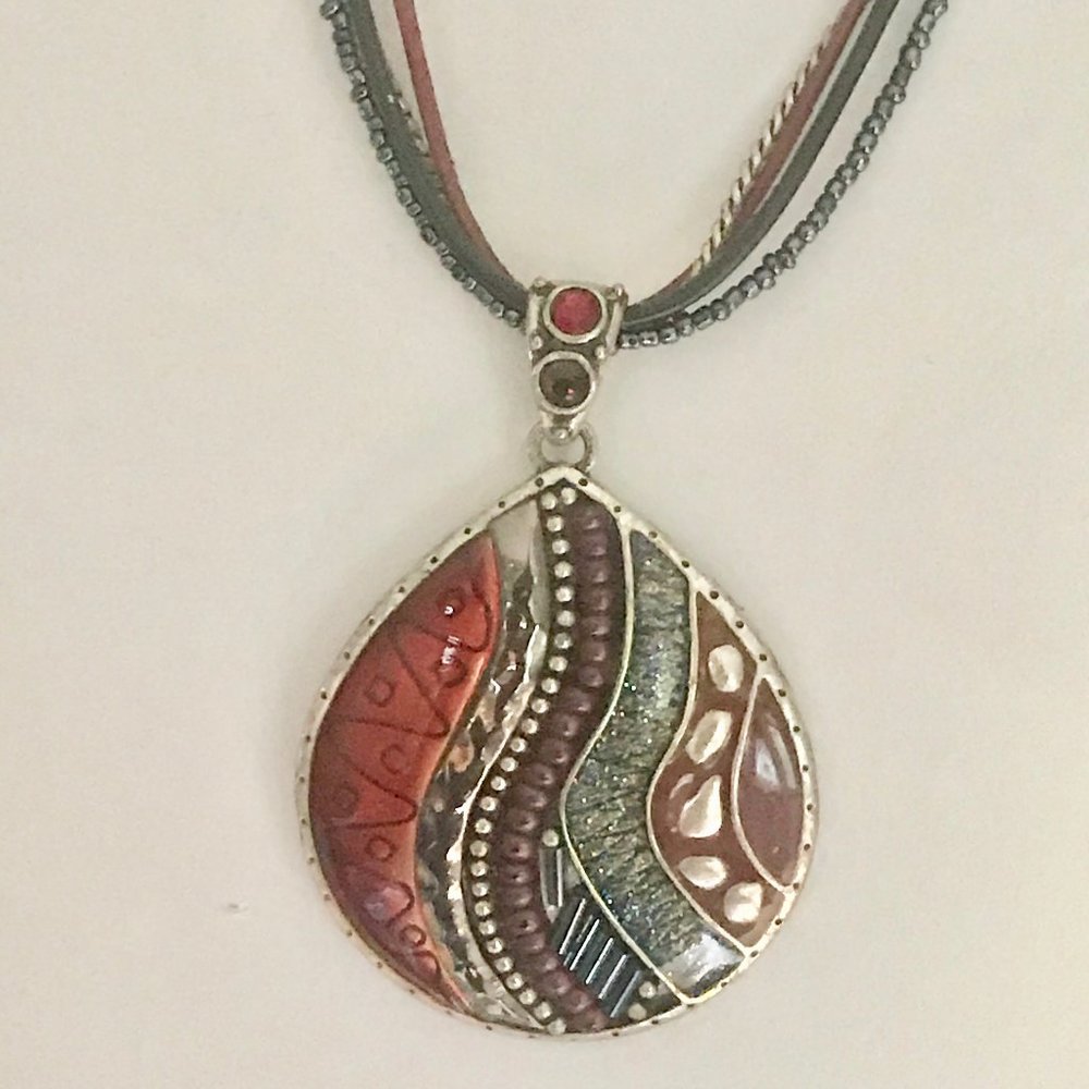 Chicos Necklace Multi Strand Cord Pendant  Enamel